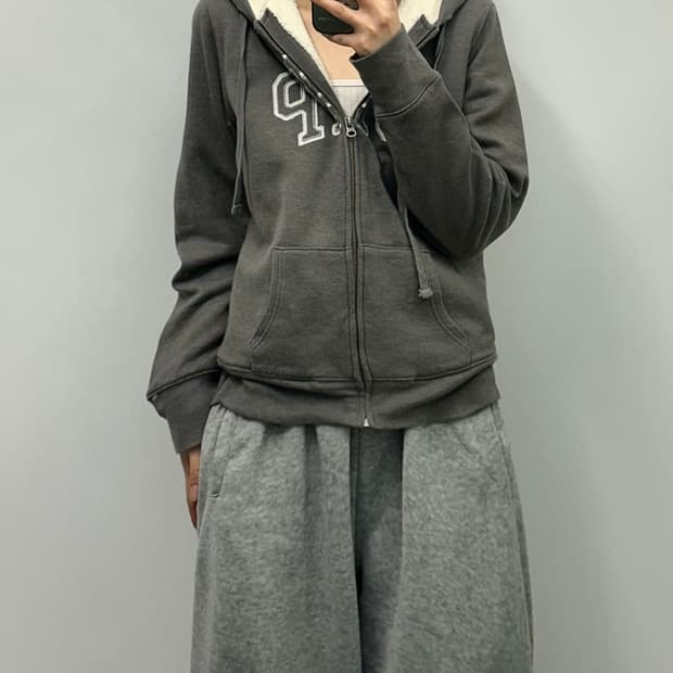 GAP 갭 그레이 양털 후드집업