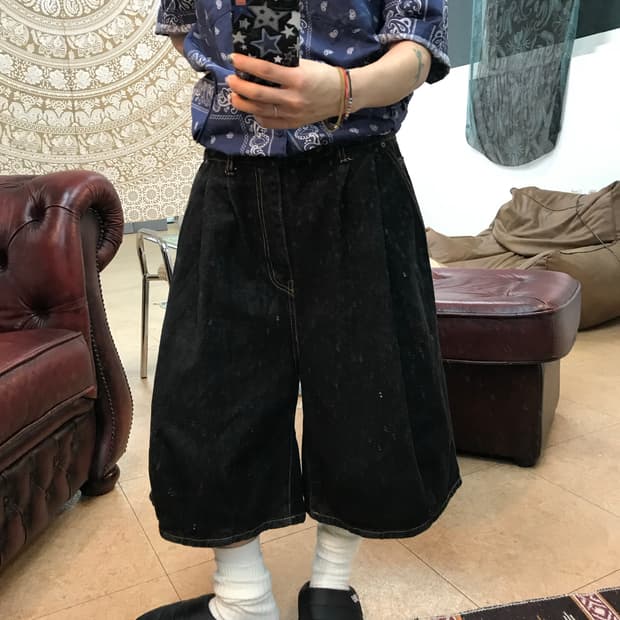 빈티지 투턱 생지 데님숏팬츠 반바지