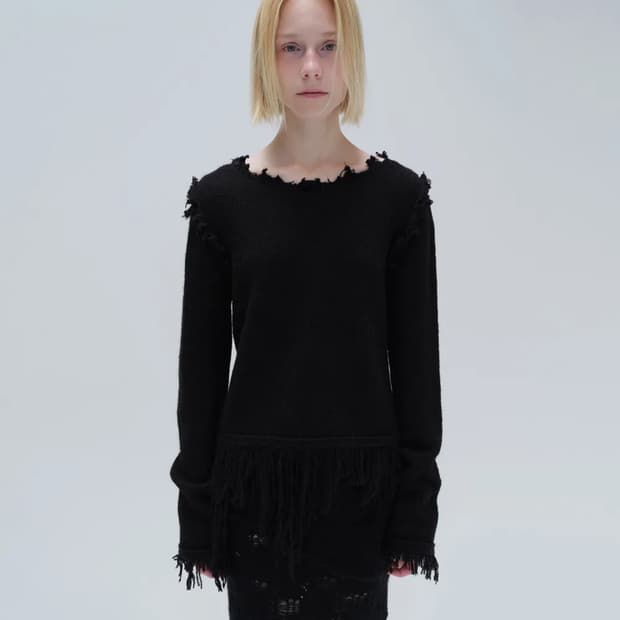 (구해요!!!) 다이애그널 FRINGE DAMAGE KNIT (black