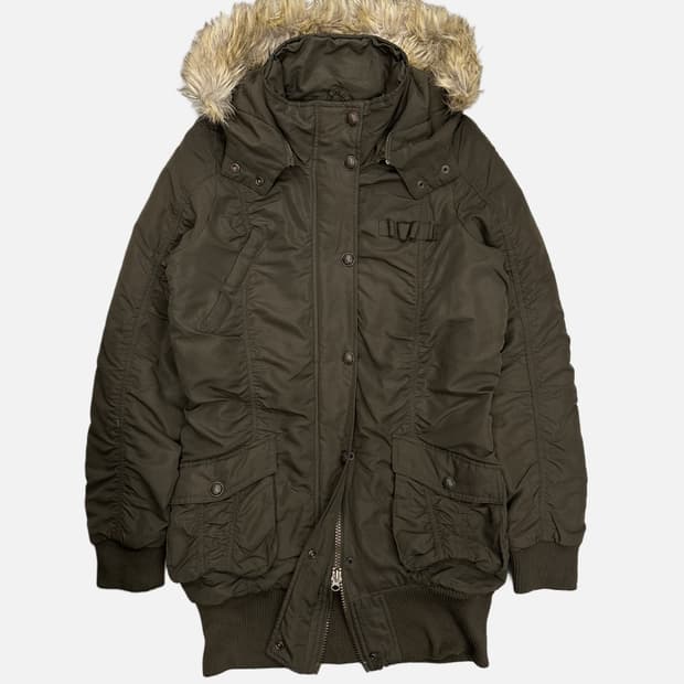 khaki pocket fur hood jumper