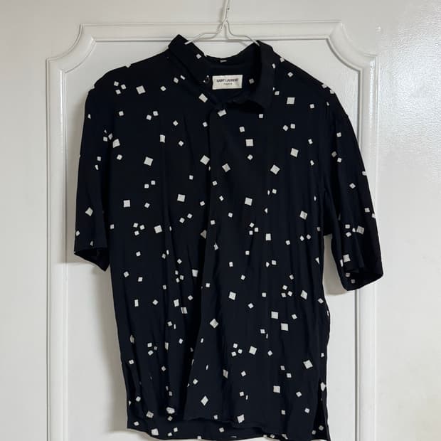 생로랑 스퀘어 패턴 비스코스 반팔 셔츠