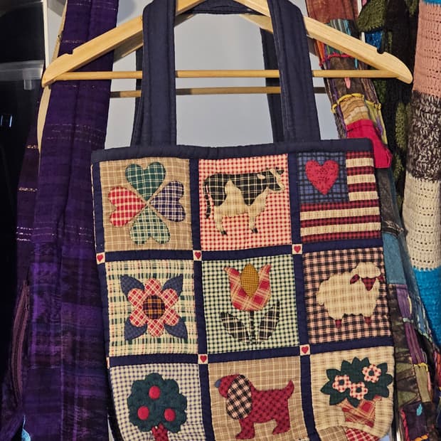 네이비 패치워크 토트/숄더백