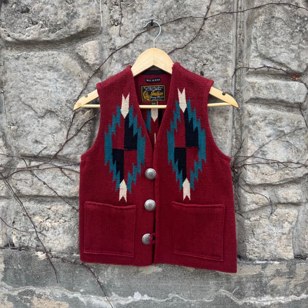 인디언 모터사이클 빈티지 핸드 우븐 울 오르테가 치마요 베스트 조끼 34