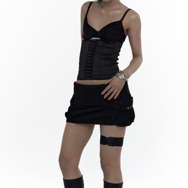 카시코 니트 마이크로 스커트 블랙 M