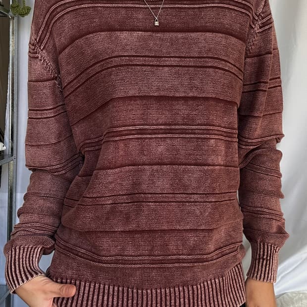 빈티지 버건디 코튼 라운드 니트