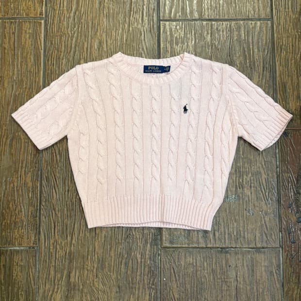 [HI] Polo 폴로 케이블 반팔 니트 연핑크