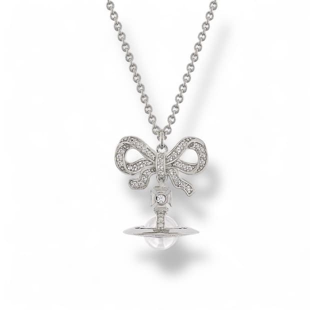 비비안웨스트우드 화이트 크리스탈 리본 3d orb팬던트 목걸이(새상품)