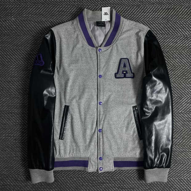 아디다스 빅로고 레더 스웻 바시티 자켓o 3433