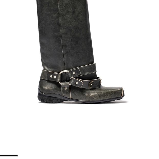 Open yy FLOWER-STUD BALLET BIKER BOOTS