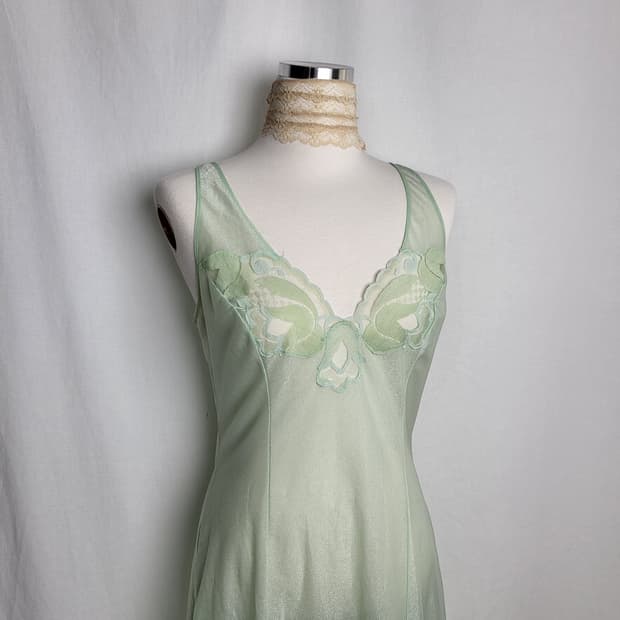 빈티지 피스타치오 민트 그린 슬립 원피스