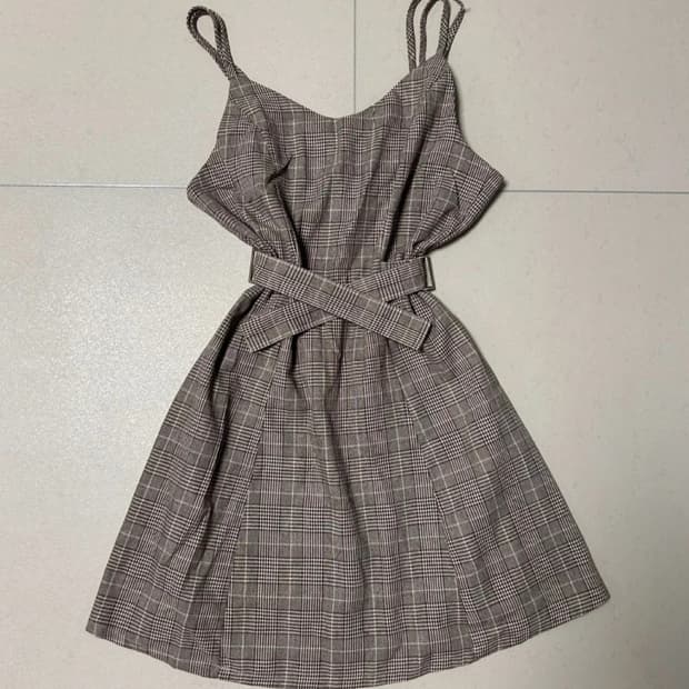 빈티지 체크 브라운 미니 원피스