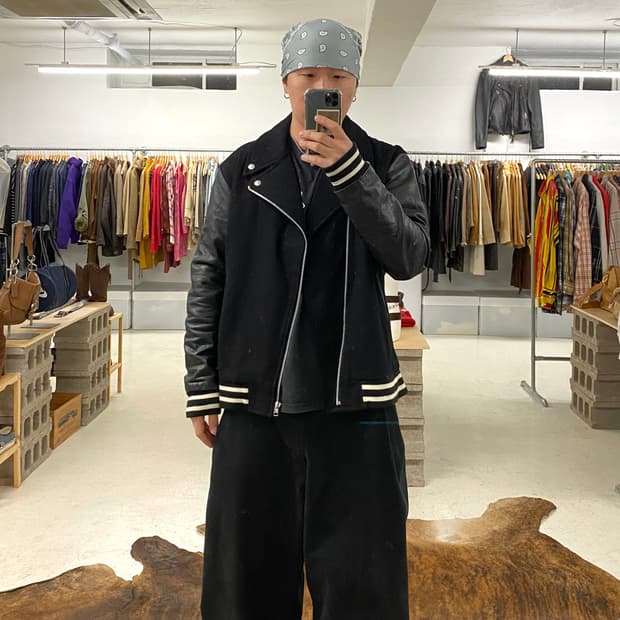 BEAMS varsity rider jacket 빔즈 레더 바시티 자켓