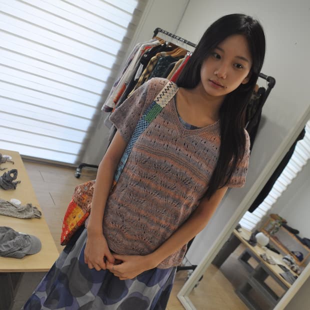 핑크 반팔 니트