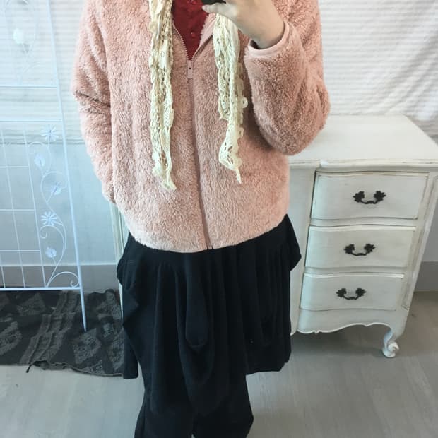 jpn vintage coral pink fleece zip-up