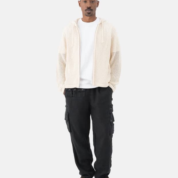 스투시 메쉬 후드 니트집업 내추럴 M