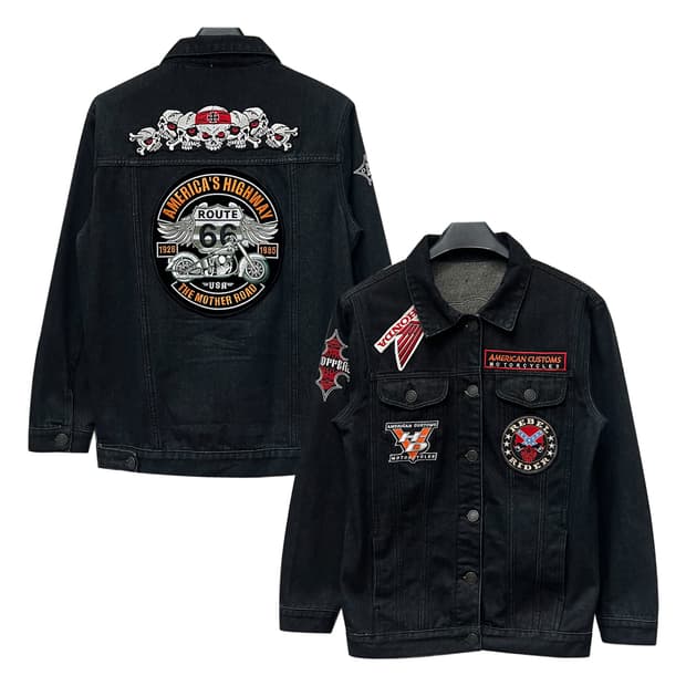 VTG 빈티지 커스텀 모토사이클 패치 흑청 트러커 자켓 L