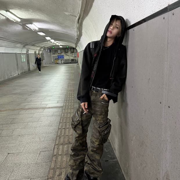 Tech Camo Wide Cargo Pants