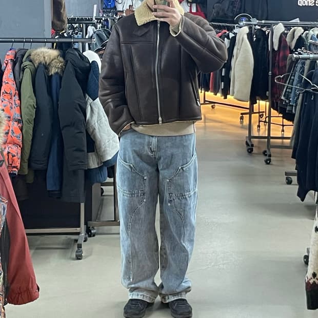 로마드 하이넥 무톤자켓 브라운 