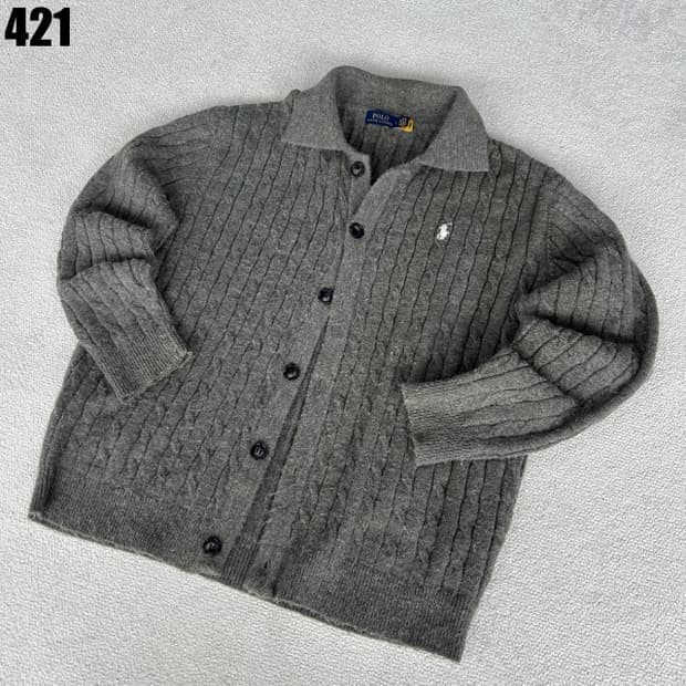 폴로 케이블 니트 가디건 회색 