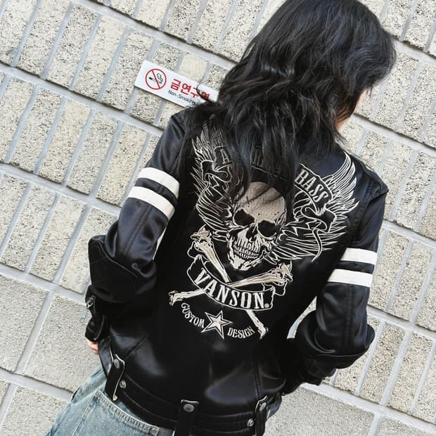 밴슨 스컬 패치 바이커자켓