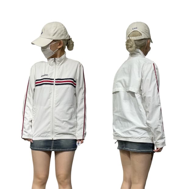 아디다스 화이트 삼선 바람막이 트랙 자켓 L