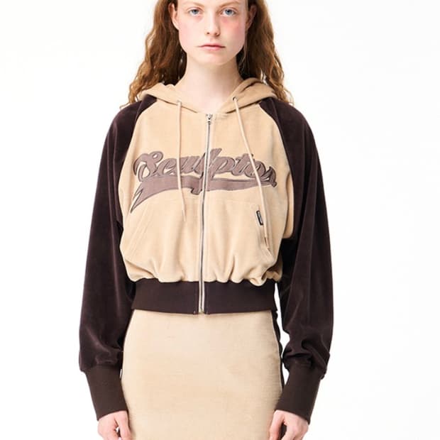 스컬프터 벨루어 후드집업 베이지브라운