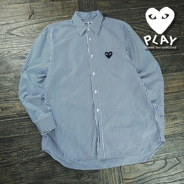 [꼼데가르송] 블랙 와펜 스트라이프 셔츠 스카이 P02045