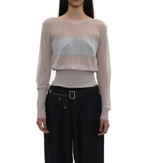 파르티멘토 우먼 언발란스드 쉬어 니트 탑 라이트 그레이