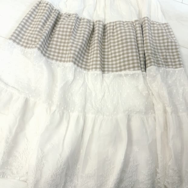 너드모리걸 체크 도트 레이스 롱스커트