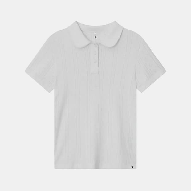 ROUND COLLAR JACQUARD PUNCHING TEE, WHIT