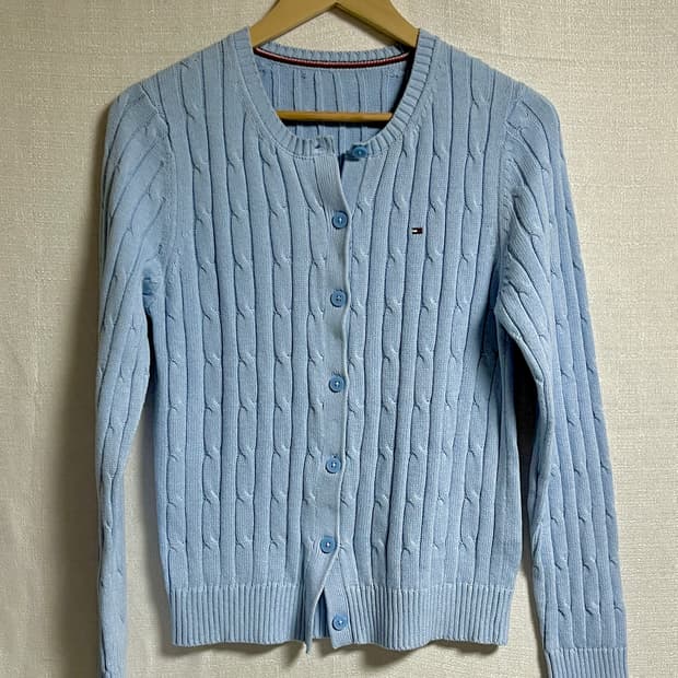 타미힐피거 U넥 니트 꽤배기 가디건 M