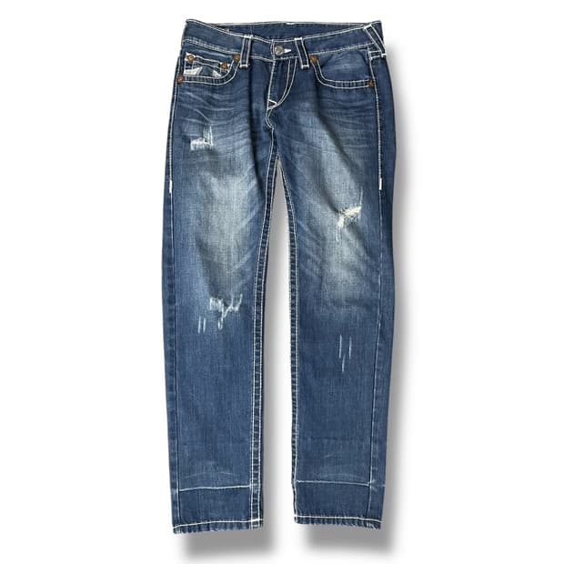 (34) 트루릴리젼 자수 화이트 스티치 데님 일자 팬츠 