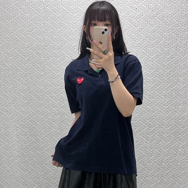 꼼데가르송 올드스쿨 레트로 하트와펜 반팔 카라티 L C13038