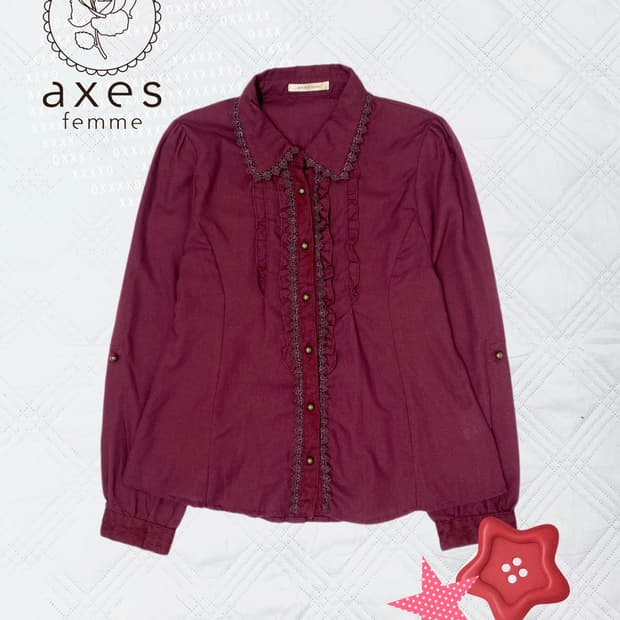꒰ঌ 엑시즈팜 체리와인 맛 블라우스 셔츠 ໒꒱