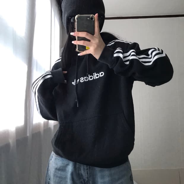 아디다스 블랙 부클 후드티