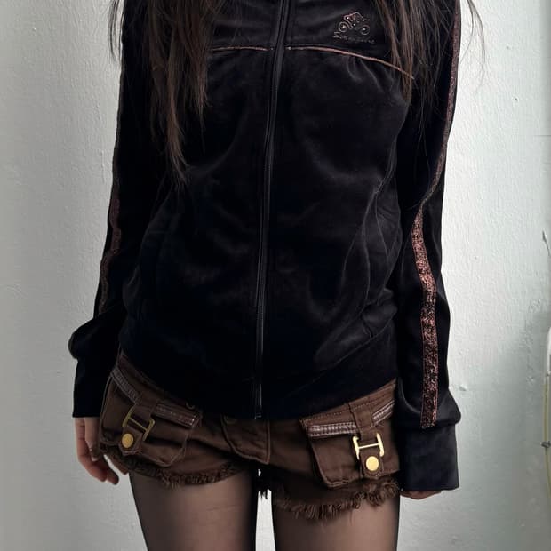Vintage Black Velvet Zip-Up