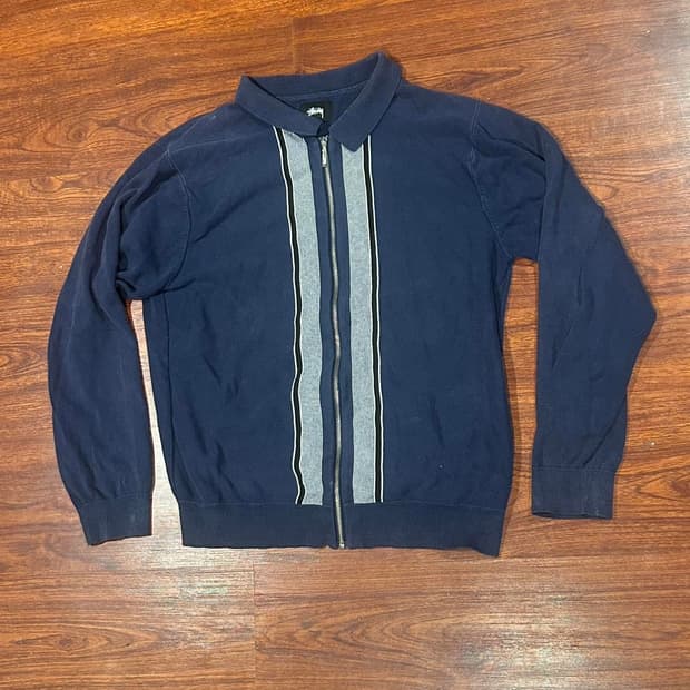 스투시 풀 집 LS 니트 폴로 네이비