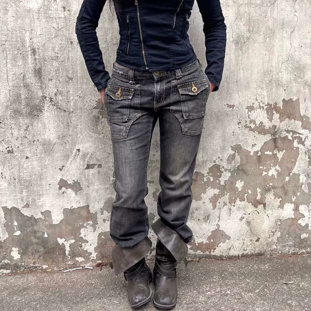 키스마크 일본 빈티지 차콜 부츠컷 청바지