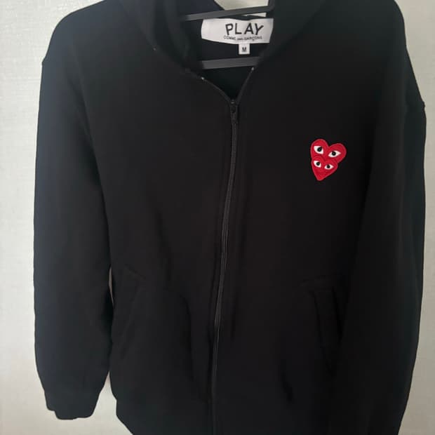 정품) 실착1회 m 꼼데 더블 와펜 후드집업