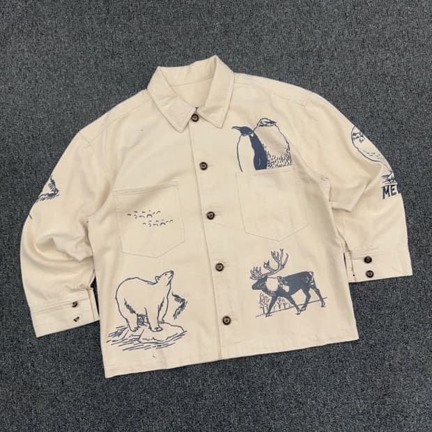 OS)MEDE19F 빈티지 동물 자수 페인팅 베이지 워크자켓