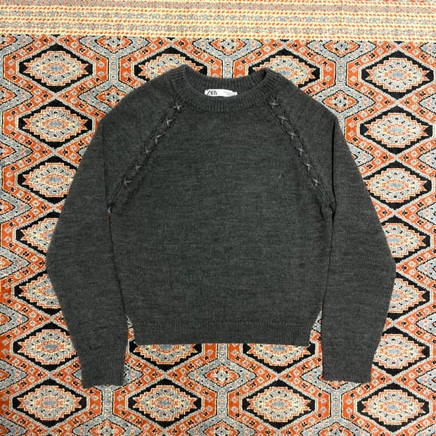 자라 그레이 스티치 울니트 여성M