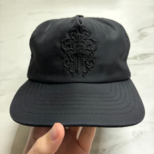레어) 90s 올드 크롬하츠 나일론 대거 자수 캡 모자 블랙 OS
