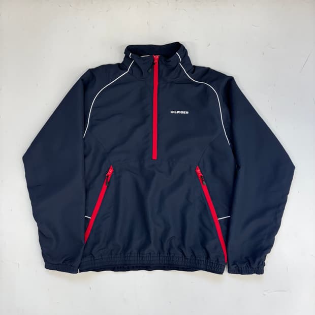 타미 힐피거 빈티지 배색 하프 집업 아노락 
