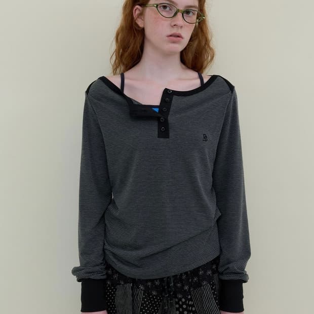 노컨텐츠 보트넥 스트라이프 티