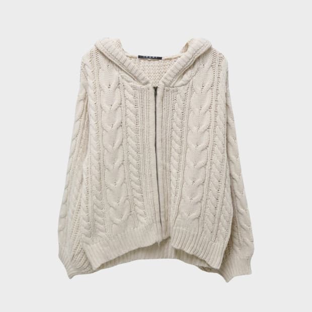 잉그니  꽈배기 후드 니트 집업 62286