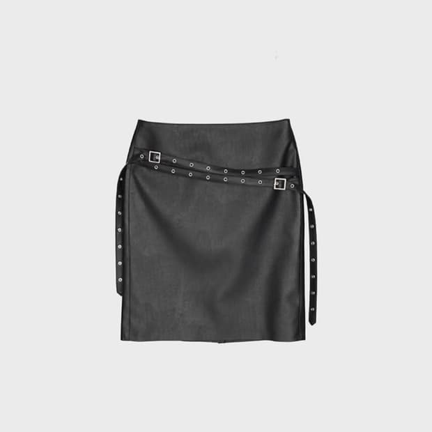 데어드 eyelet strap midi reather skirt