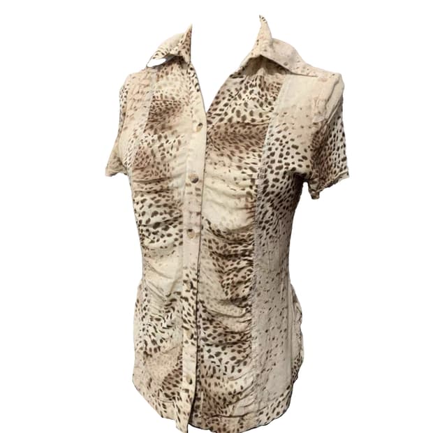 스모키 레오파드 갸루 반팔 셔츠