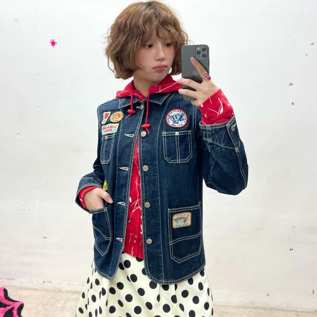  Angel Blue Patchwork Denim Jacket