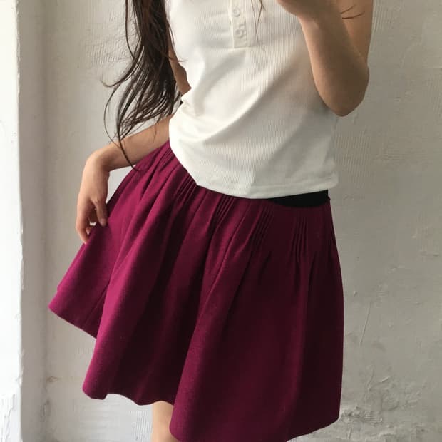 Miu Miu 미우미우 마젠타 컬러 플리츠 미니 울 혼방 스커트