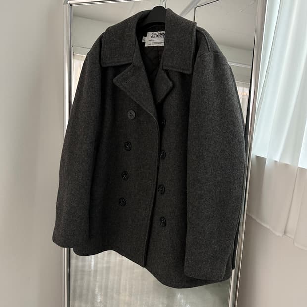 Schott US 740N 42 쇼트 더블 피코트 멜톤 울 그레이